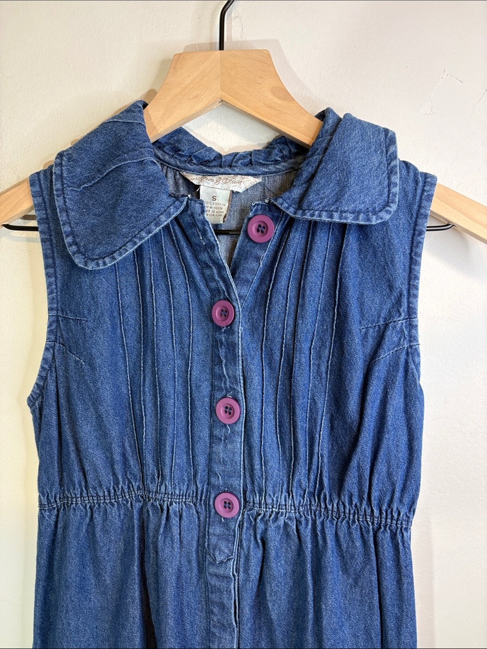 True Y2K Denim Jean Dress Collared Statement Button Down Pockets Ruffle Hem